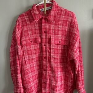 Zara Pink Tweed Button-Up Shacket